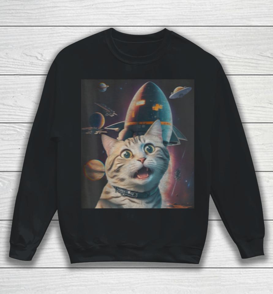Funny Cat Selfie With Flying Objects In Space Pet Cats Lover Sweatshirt