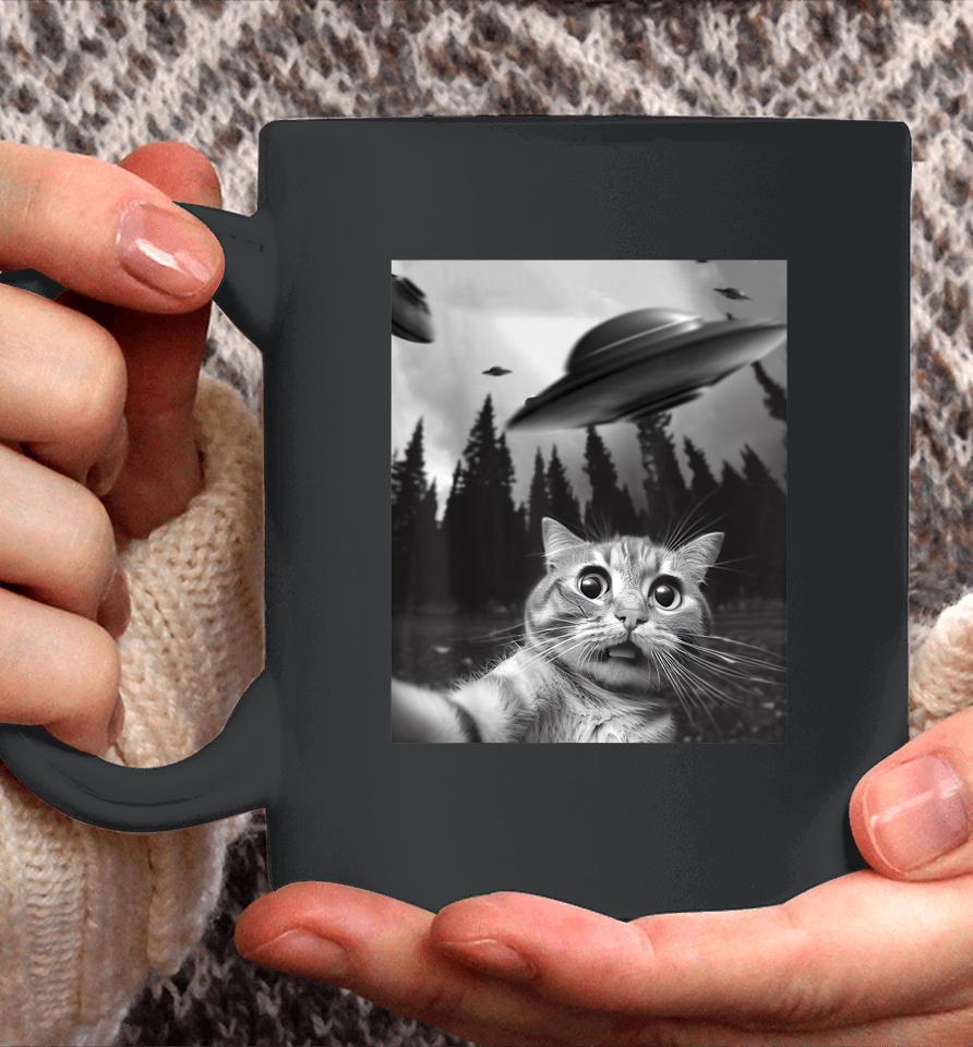 Funny Cat Selfie With Ufos Coffee Mug
