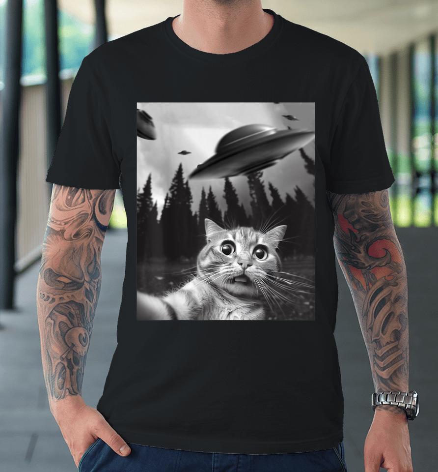Funny Cat Selfie With Ufos Premium T-Shirt