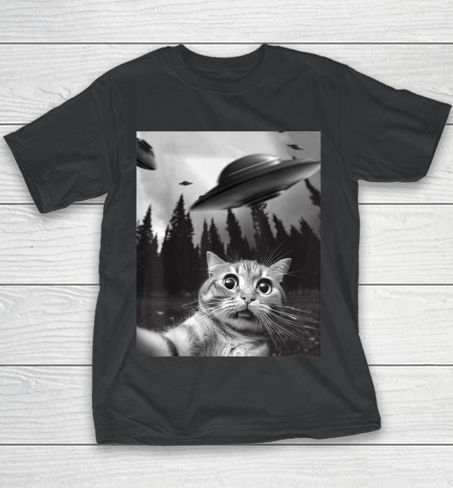 Funny Cat Selfie With Ufos Youth T-Shirt