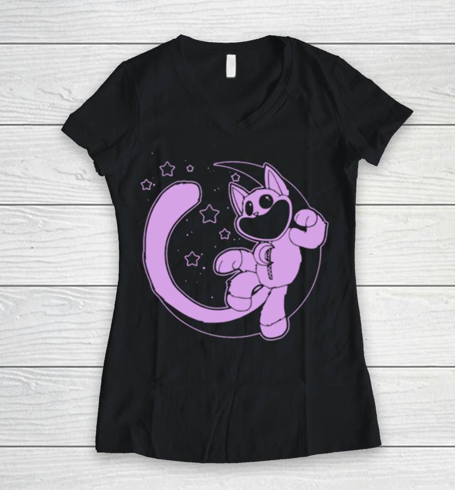 Funny Catnap Moon Women V-Neck T-Shirt