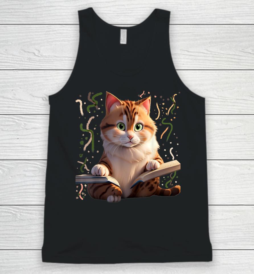 Funny Cats Reading A Book Graphic Cat Kitten Lovers Cat Mom Unisex Tank Top