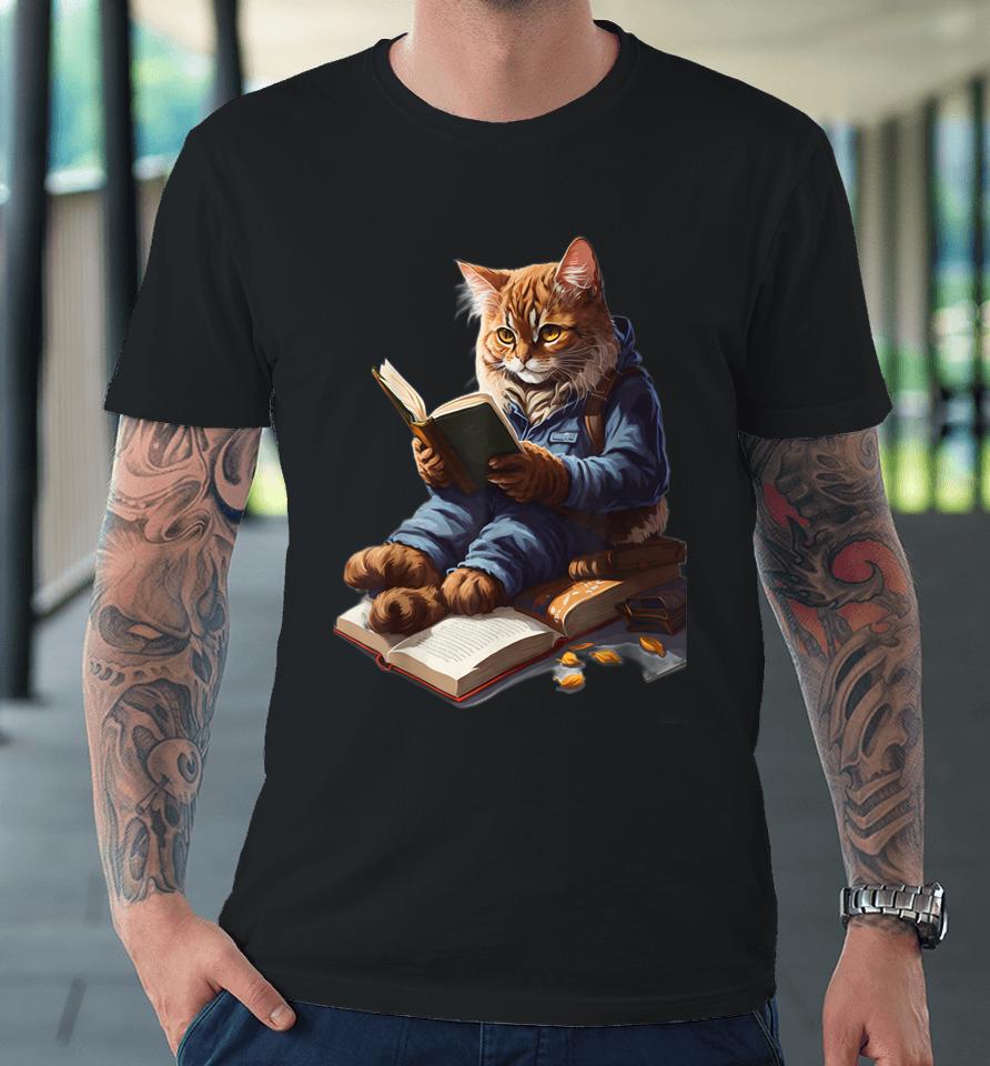 Funny Cats Reading A Book Graphic Cat Kitten Lovers Premium T-Shirt