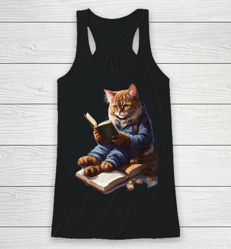 Funny Cats Reading A Book Graphic Cat Kitten Lovers Racerback Tank