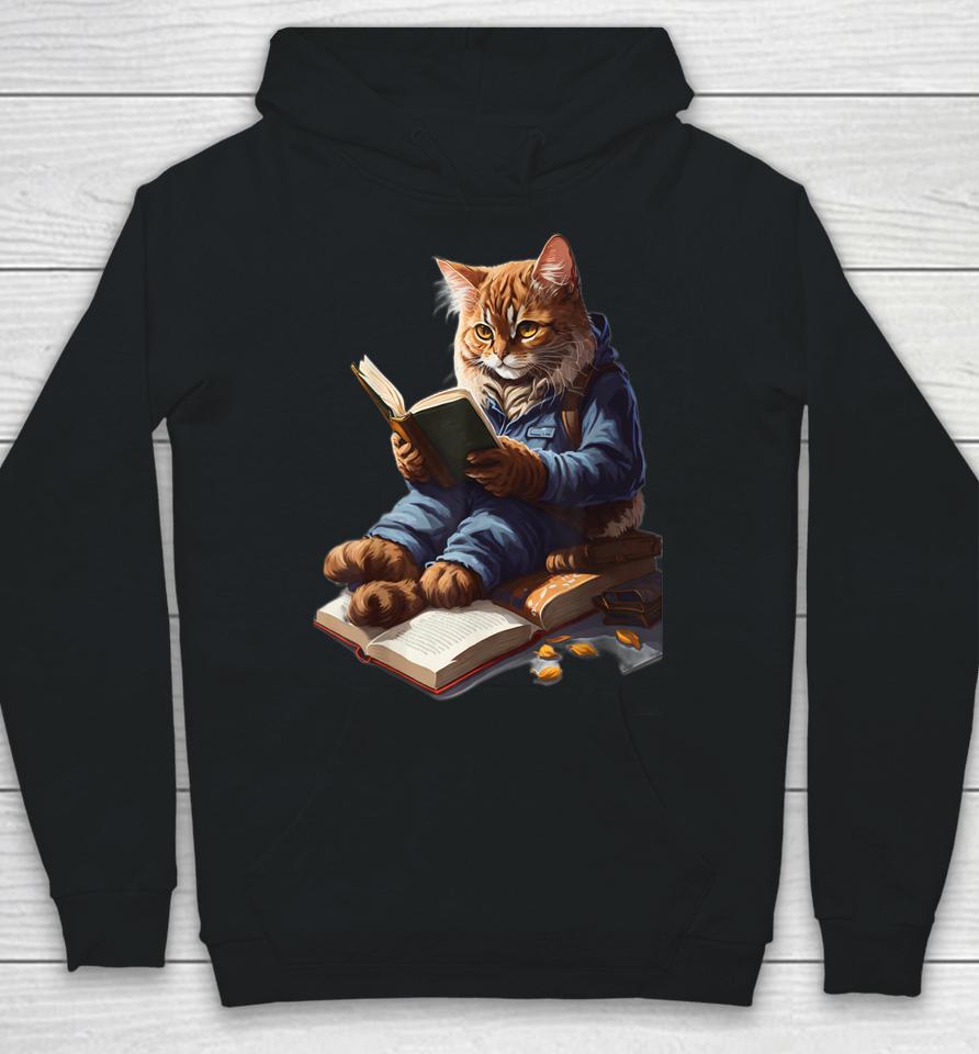 Funny Cats Reading A Book Graphic Cat Kitten Lovers Hoodie