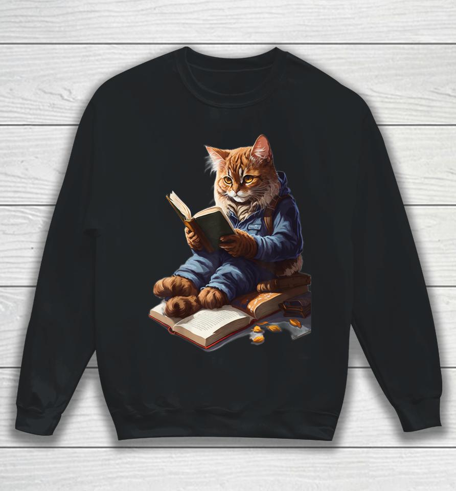Funny Cats Reading A Book Graphic Cat Kitten Lovers Sweatshirt