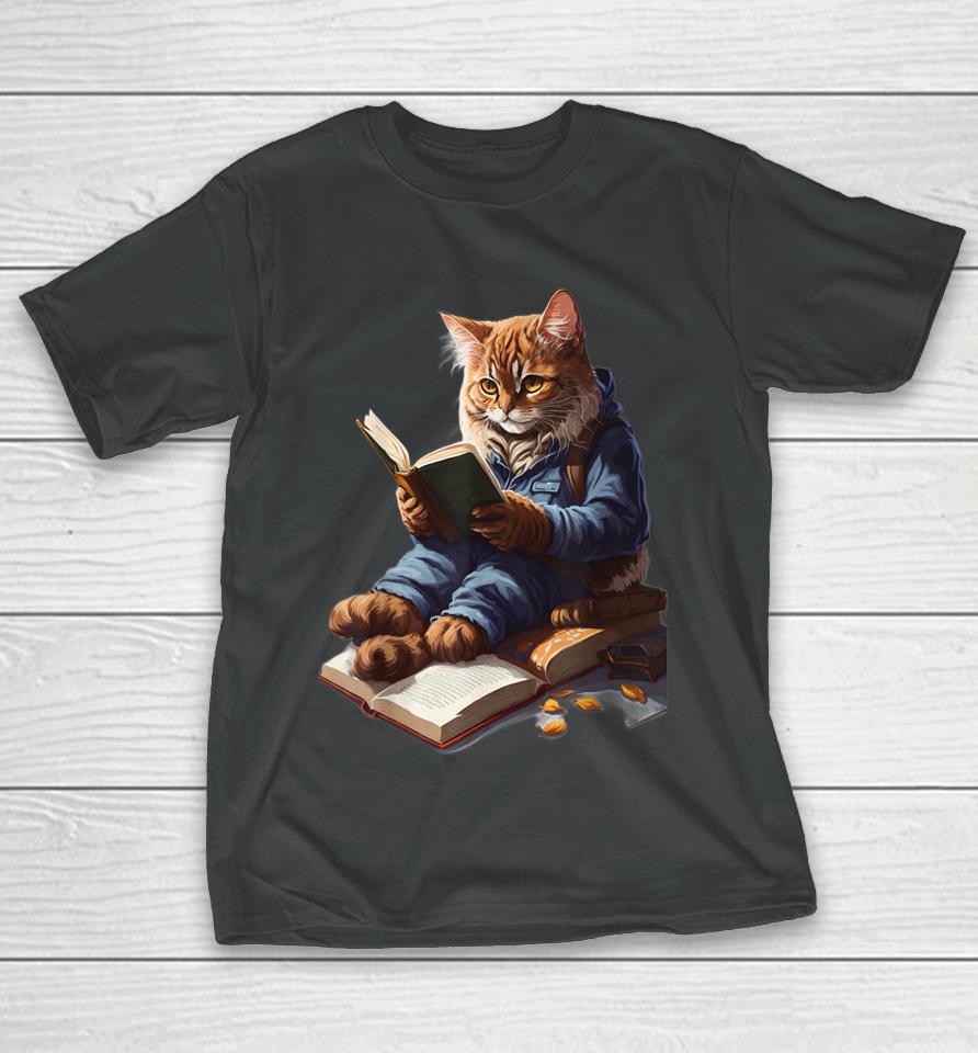 Funny Cats Reading A Book Graphic Cat Kitten Lovers T-Shirt