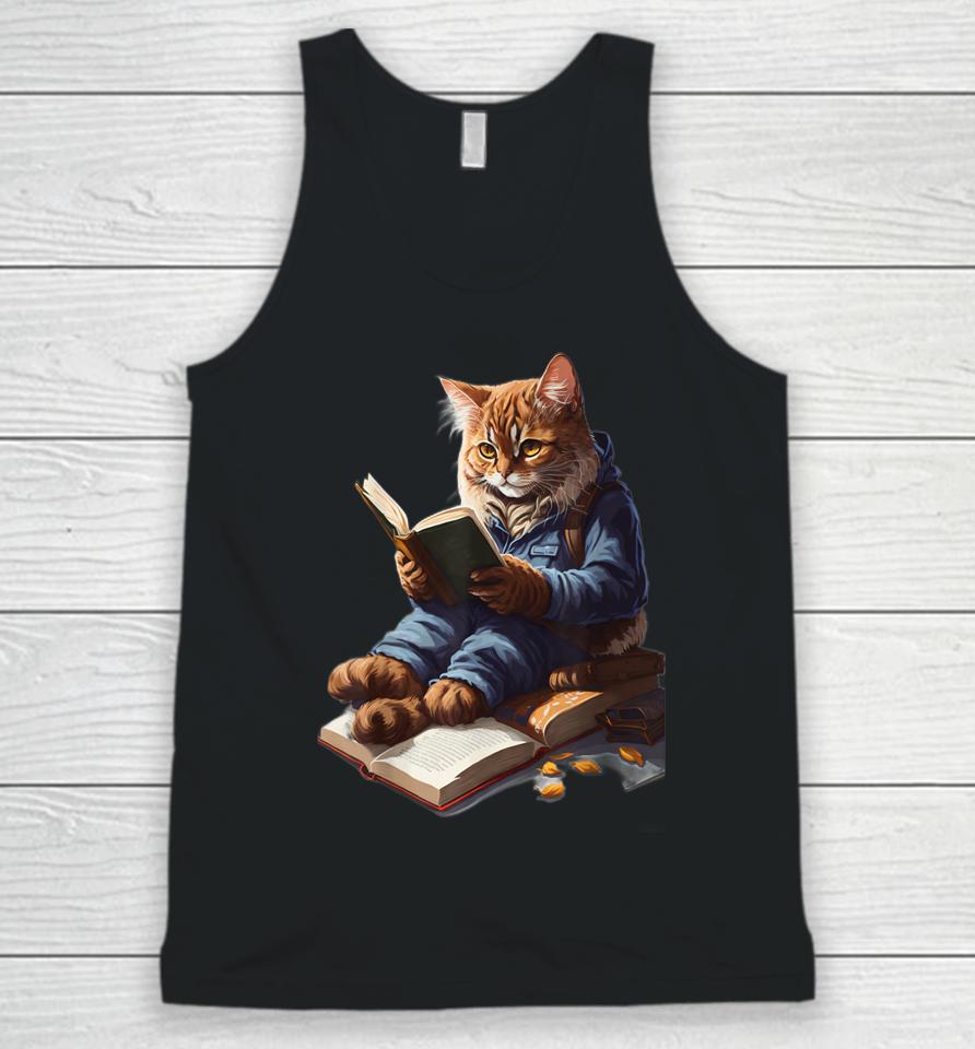 Funny Cats Reading A Book Graphic Cat Kitten Lovers Unisex Tank Top