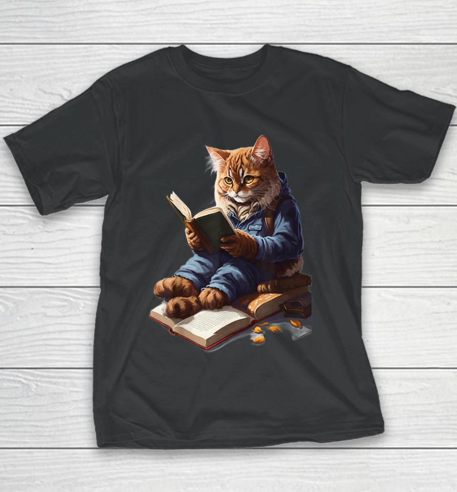 Funny Cats Reading A Book Graphic Cat Kitten Lovers Youth T-Shirt