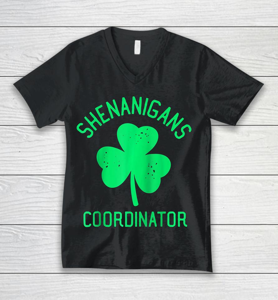 Funny Certified Shenanigans Coordinator St Patricks Unisex V-Neck T-Shirt