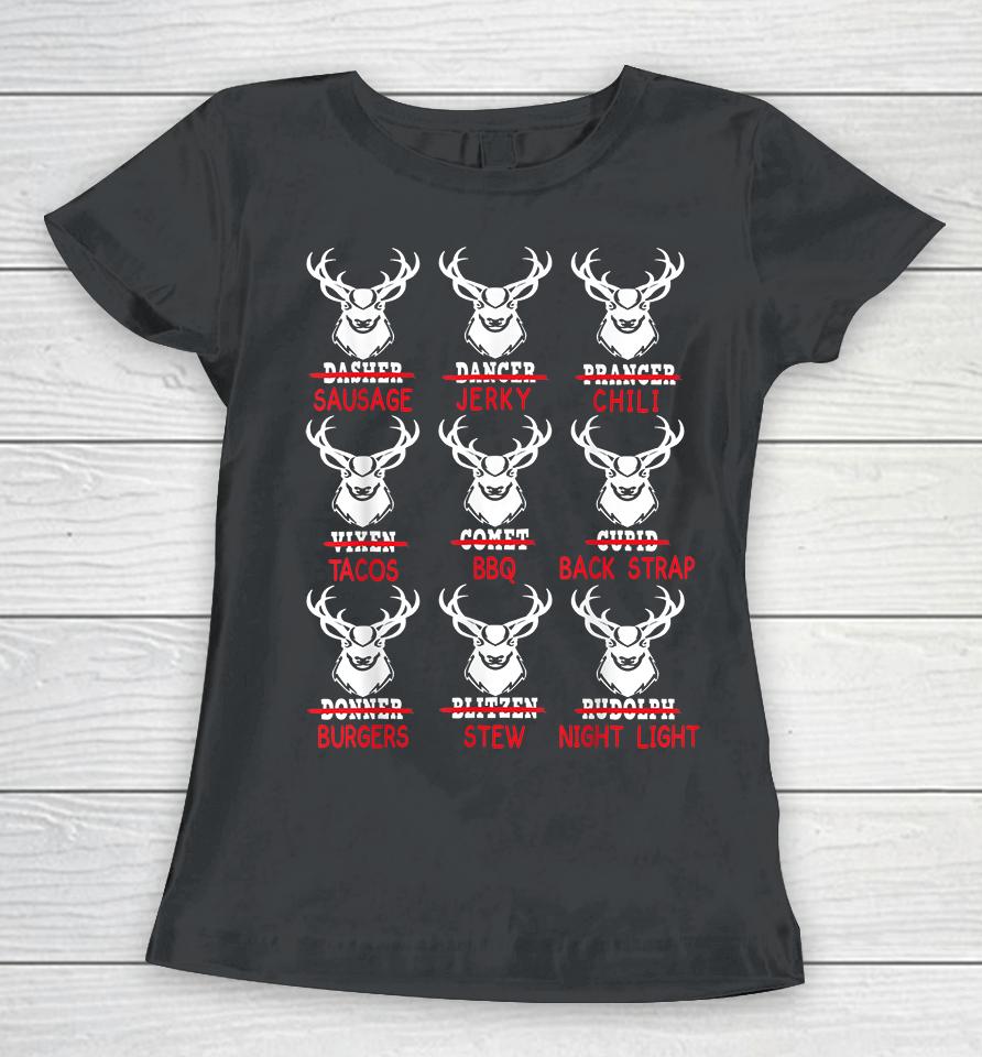 Funny Christmas Deer Bow Hunting Santa Hunter Women T-Shirt