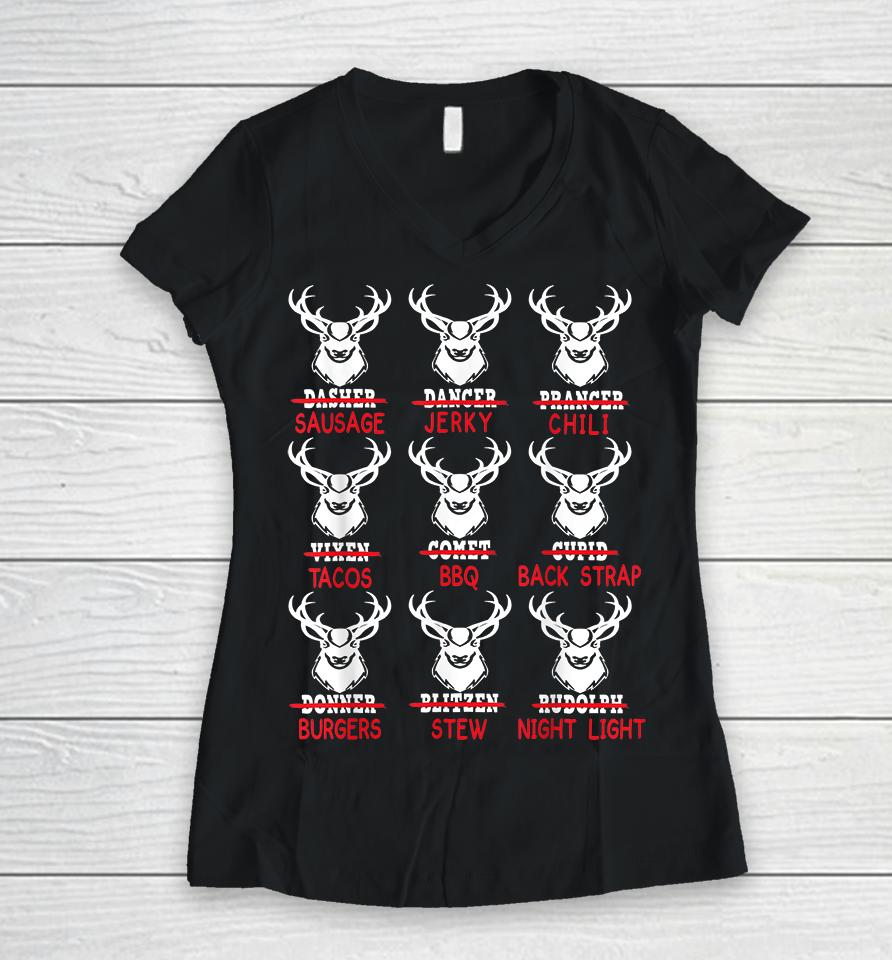 Funny Christmas Deer Bow Hunting Santa Hunter Women V-Neck T-Shirt