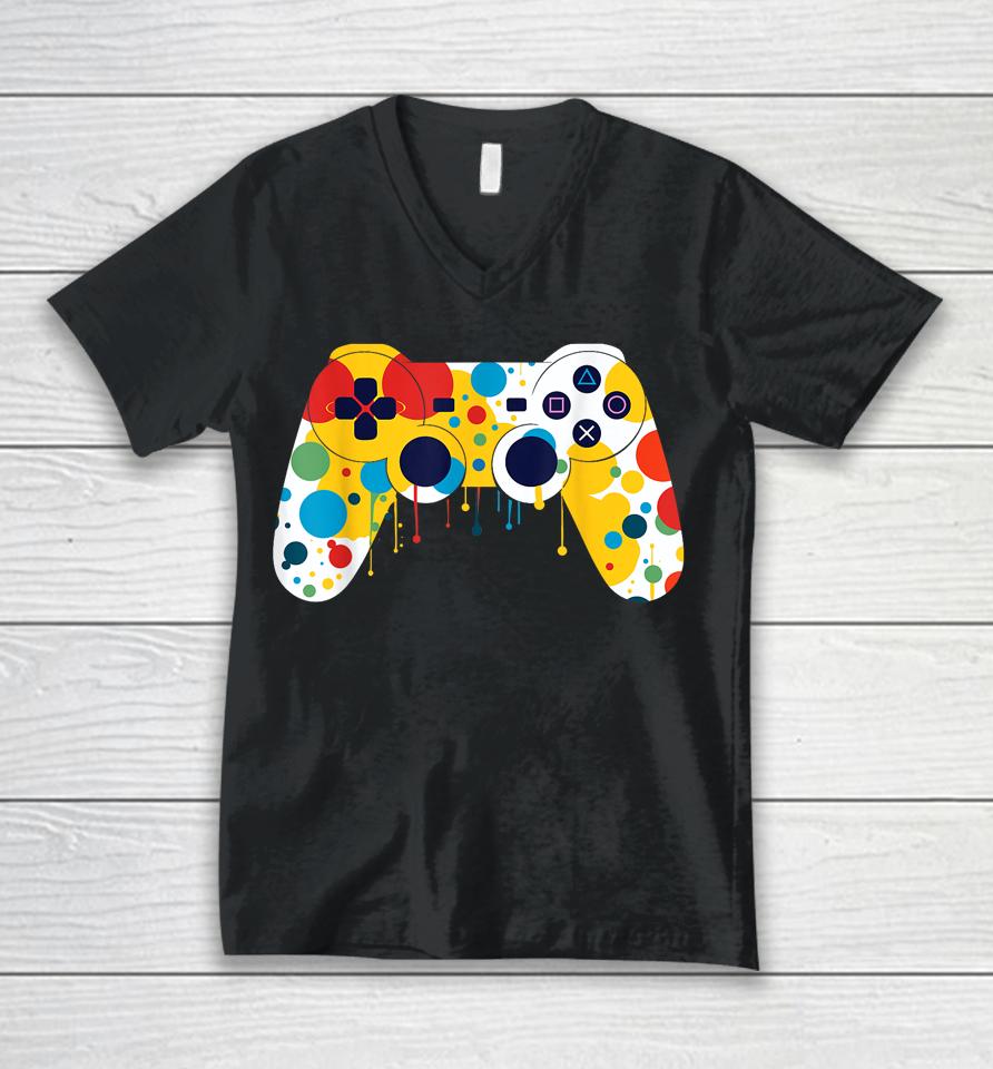 Funny Colourful Polka Dot International Dot Day Video Game Unisex V-Neck T-Shirt
