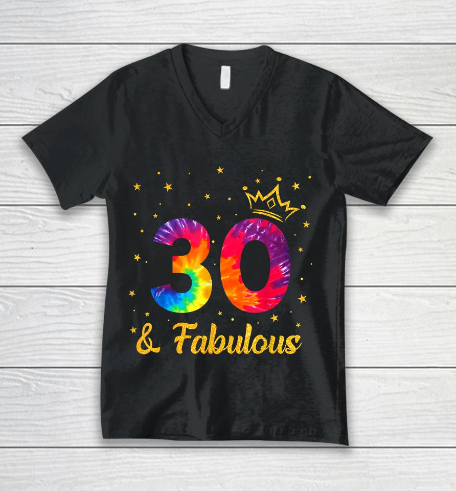 Funny Crown Tie Dye 30Th Birthday 30 Years Old Since 1992 Unisex V-Neck T-Shirt