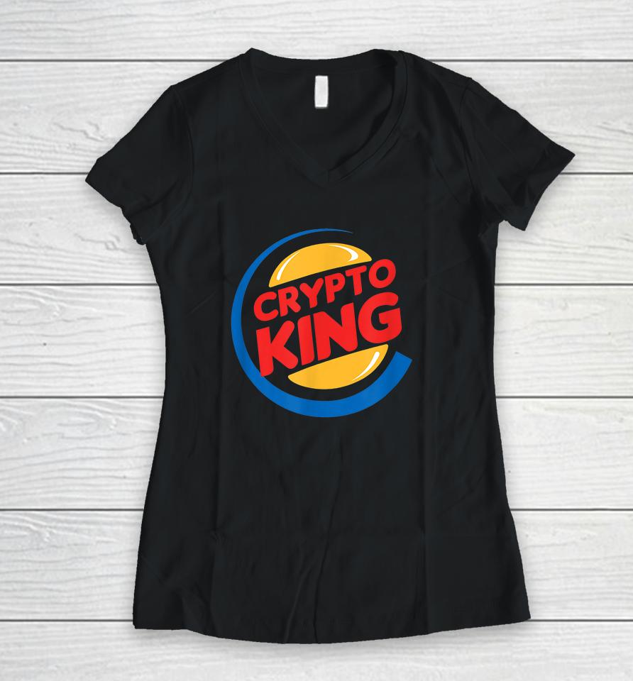Funny Cryptocurrency Crypto King Women V-Neck T-Shirt