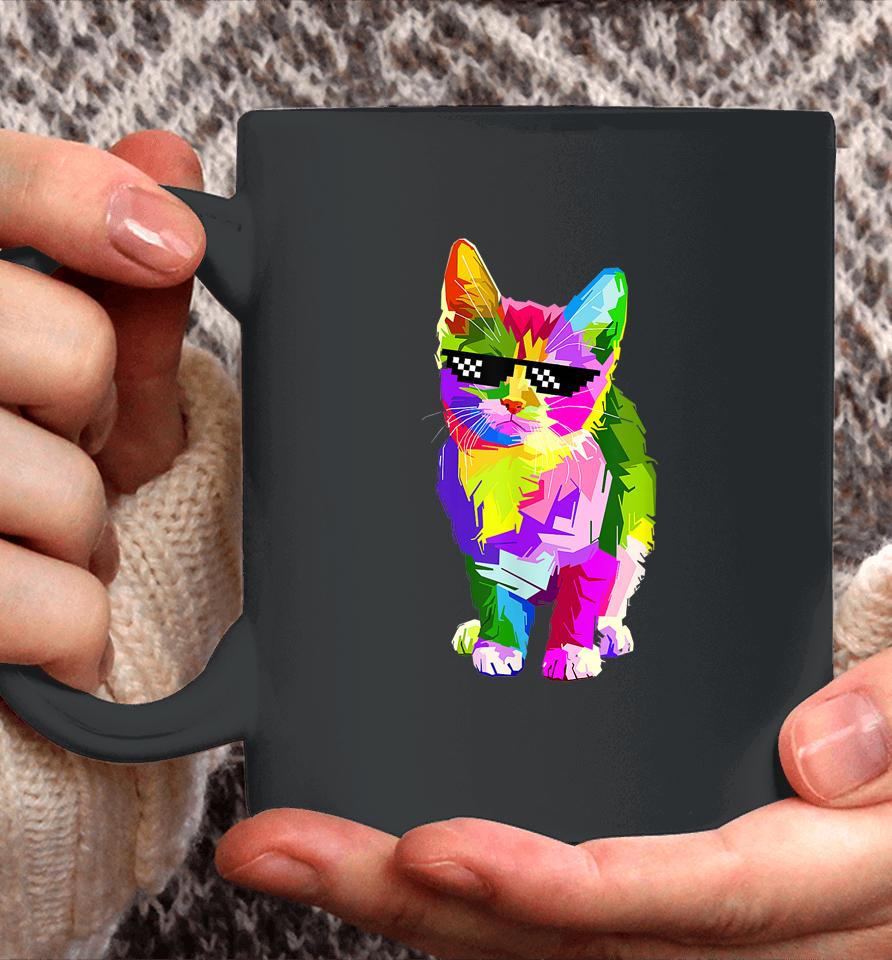 Funny Cute Colorful Cat For Kitten Lovers Colorful Art Kitty Coffee Mug