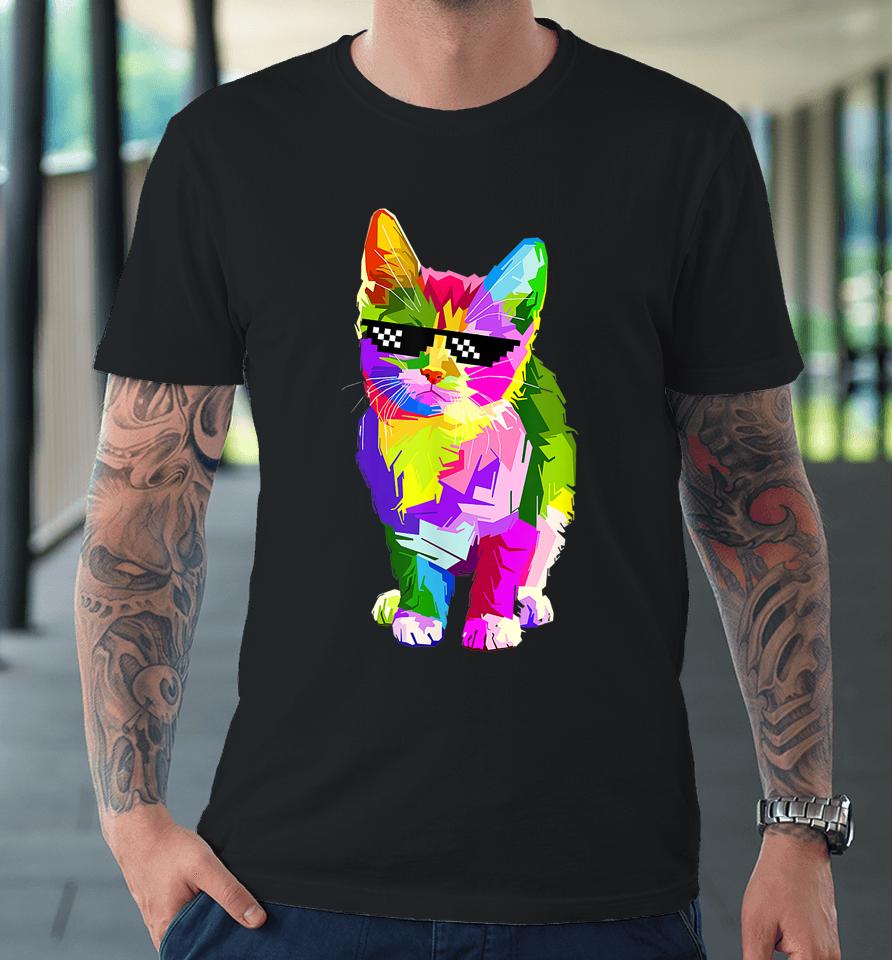 Funny Cute Colorful Cat For Kitten Lovers Colorful Art Kitty Premium T-Shirt