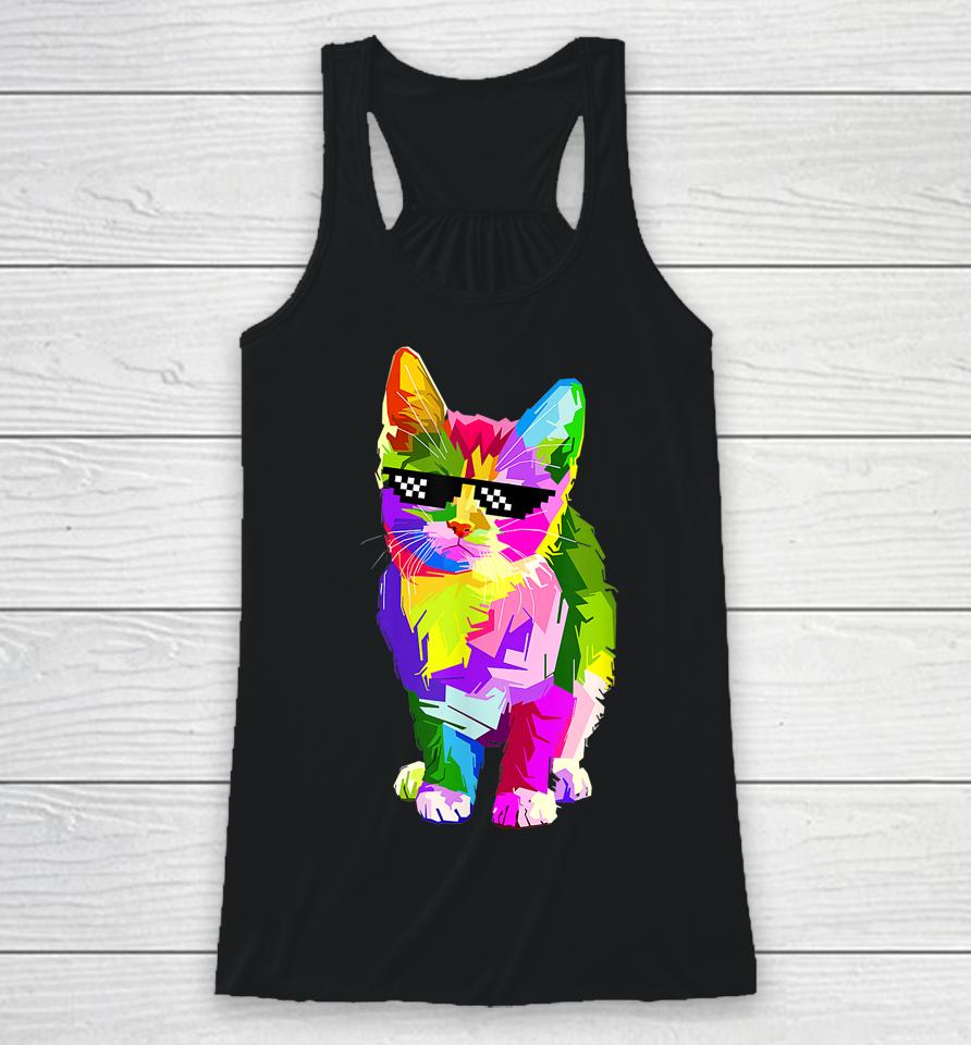 Funny Cute Colorful Cat For Kitten Lovers Colorful Art Kitty Racerback Tank