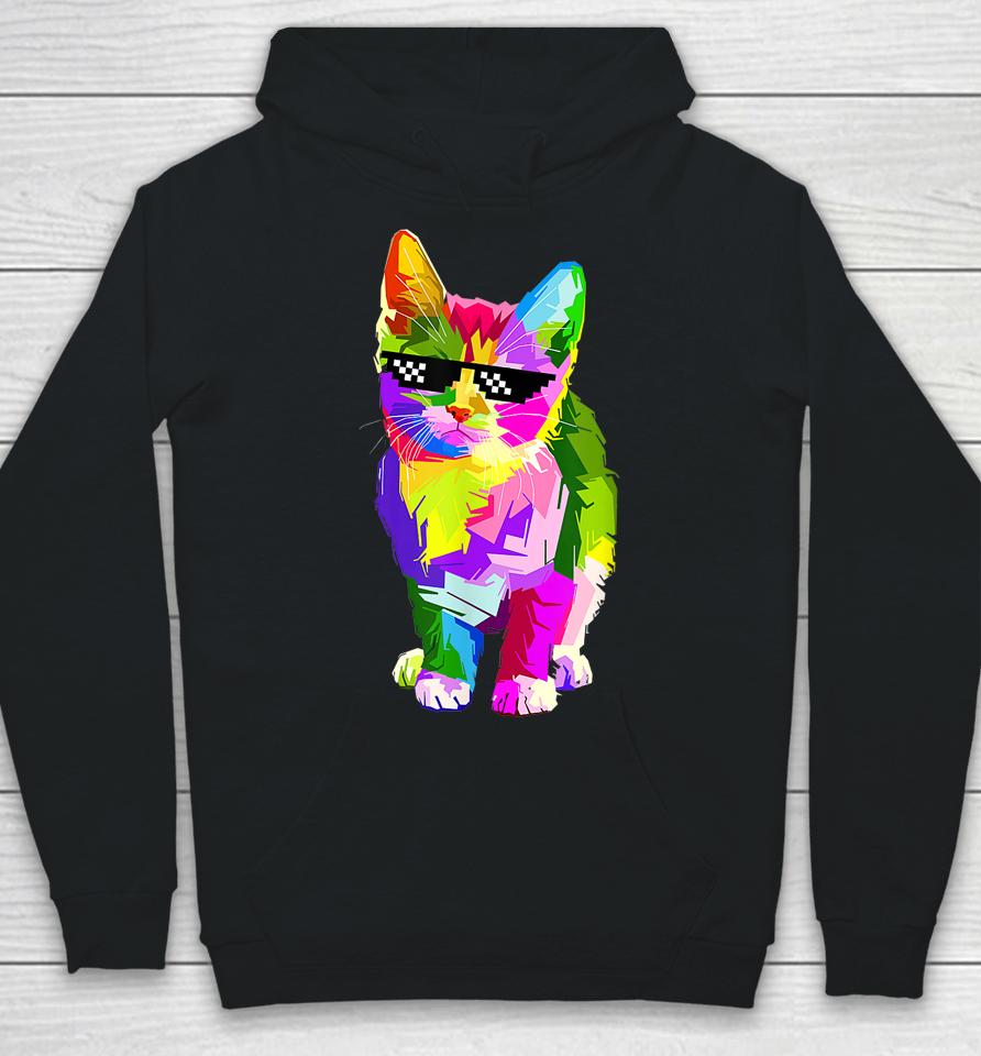 Funny Cute Colorful Cat For Kitten Lovers Colorful Art Kitty Hoodie