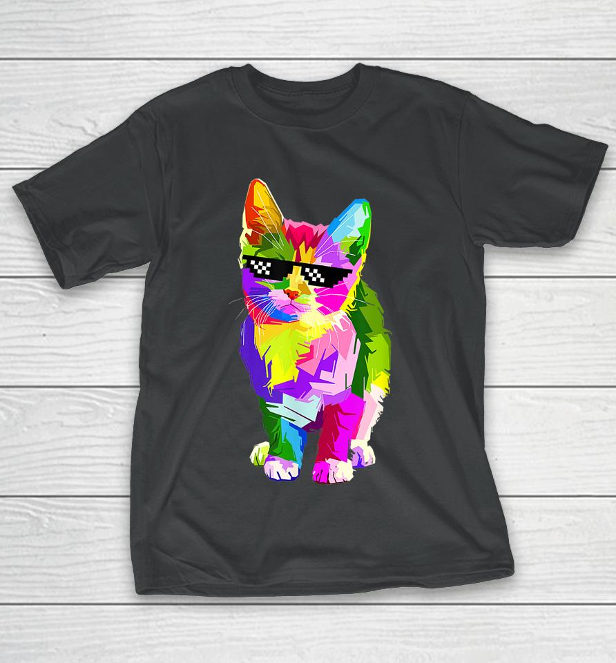 Funny Cute Colorful Cat For Kitten Lovers Colorful Art Kitty T-Shirt