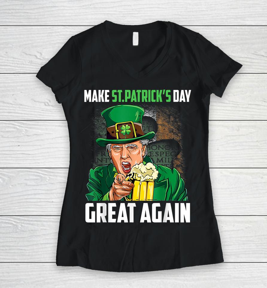 Funny Donald Trump Drinking In St Patrick's Day Women V-Neck T-Shirt