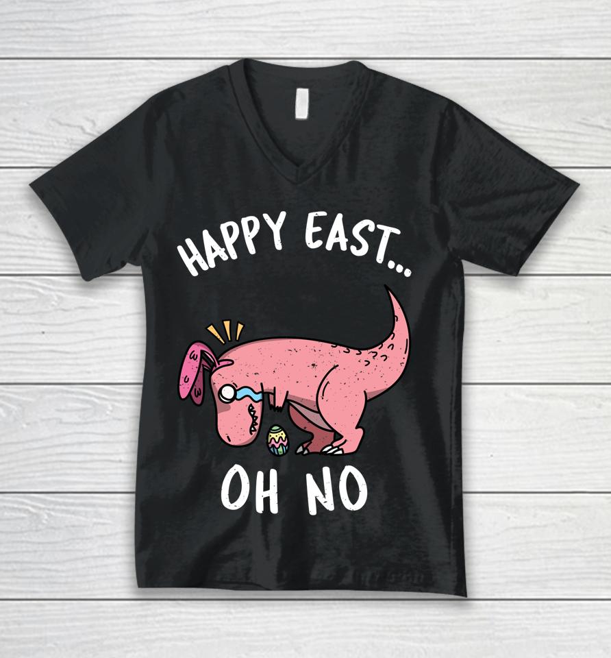 Funny Easter Happy East Oh No T-Rex Pink Dinosaur Crying Unisex V-Neck T-Shirt