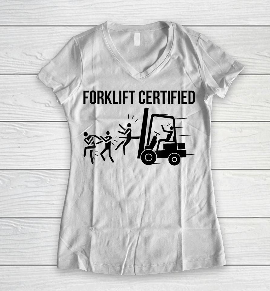 Funny Forklift Operator Forklift Certified Retro Vintage Men Women V-Neck T-Shirt