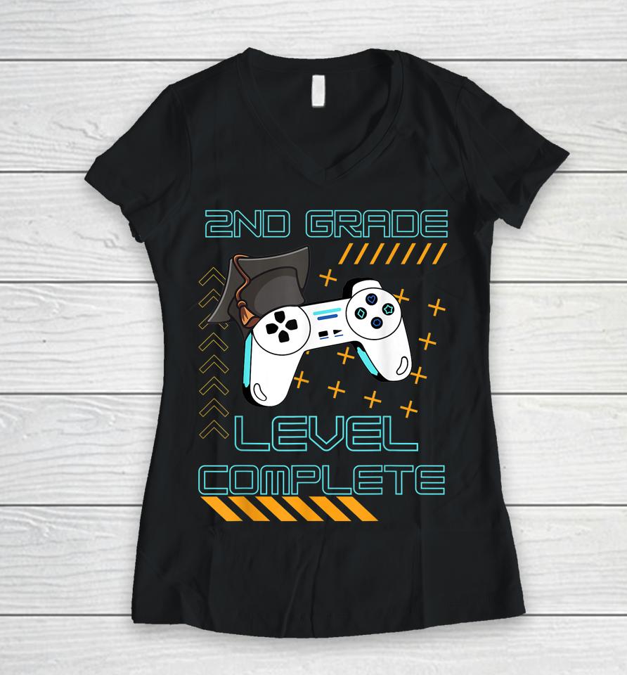 Funny Gaming Level Completed 2Nd Grade Graduate Student Women V-Neck T-Shirt