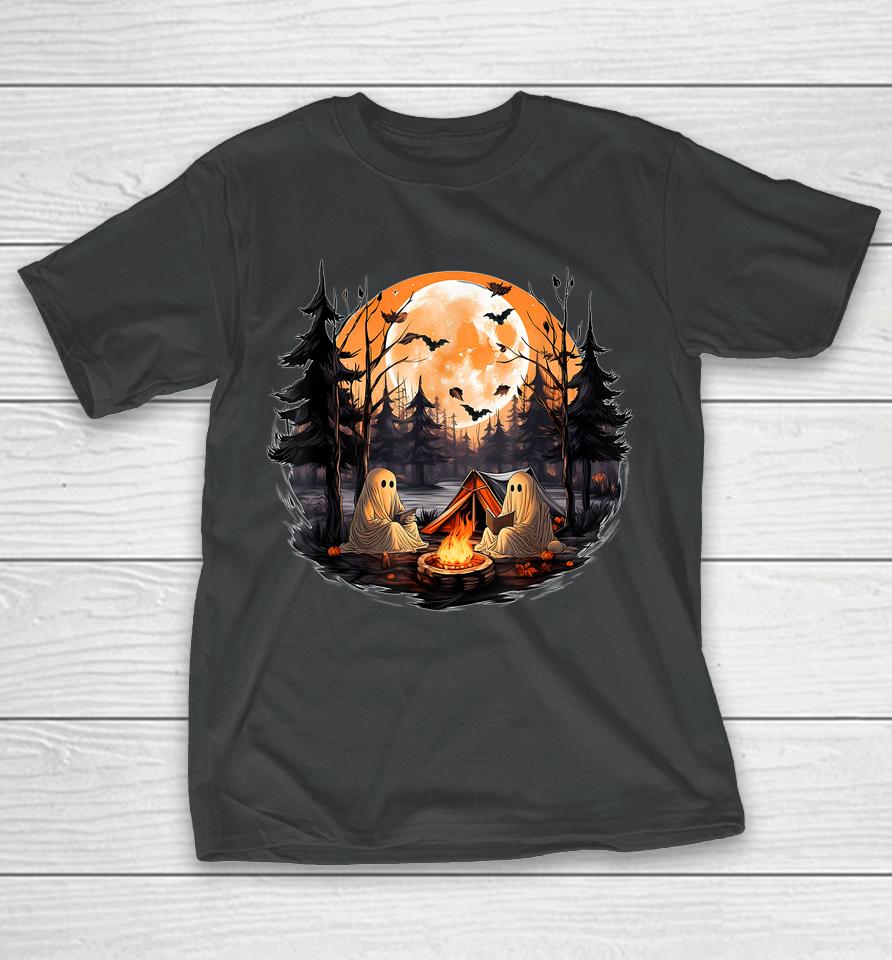 Funny Ghost Book Reading Camping Gothic Halloween Teachers T-Shirt