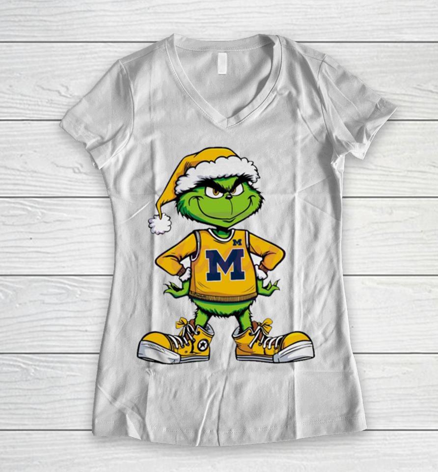 Funny Grinch Michigan Wolverines Ncaa Women V-Neck T-Shirt