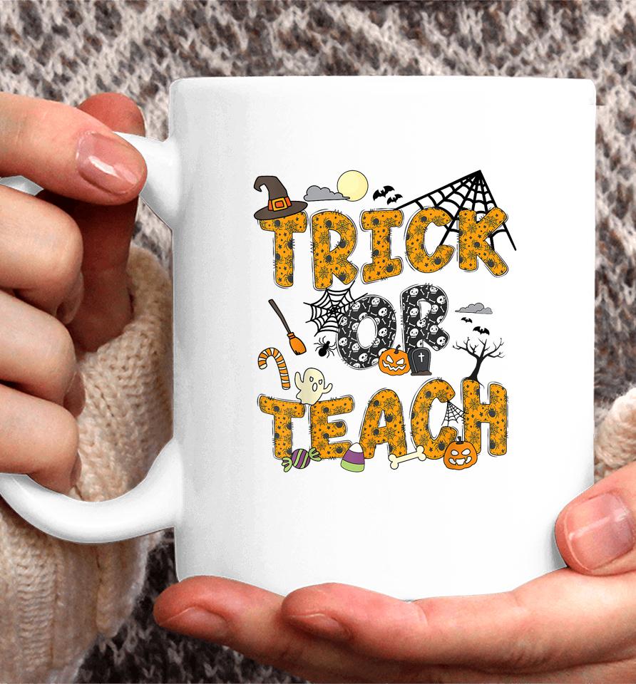 Funny Groovy Halloween Trick Or Teach Ghost Teacher Pumpkin Coffee Mug