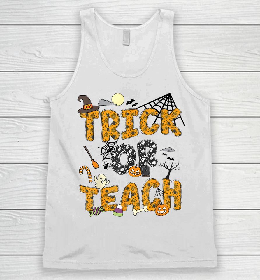 Funny Groovy Halloween Trick Or Teach Ghost Teacher Pumpkin Unisex Tank Top