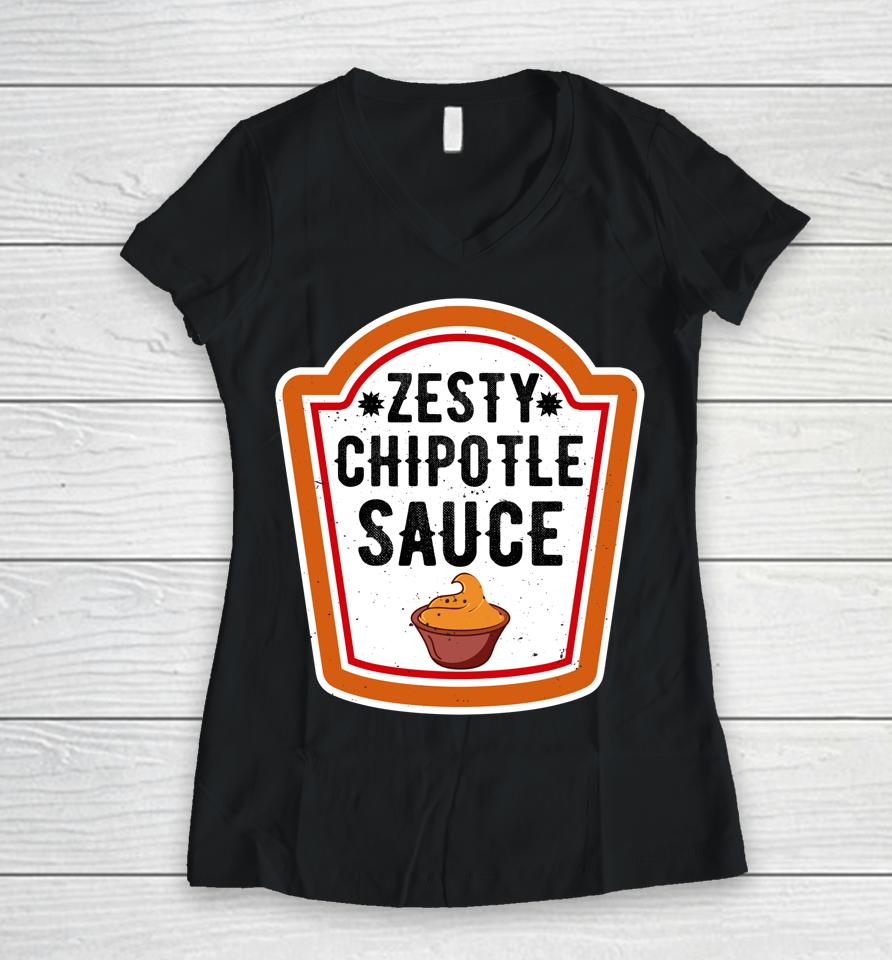 Funny Group Halloween Costume Chipotle Sauce Group Condiment Women V-Neck T-Shirt