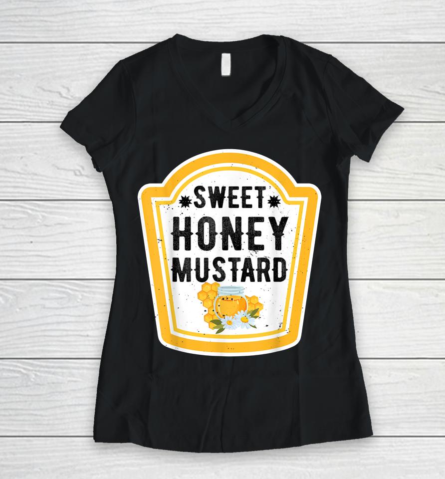 Funny Group Halloween Costume Sweet Honey Mustard Condiment Women V-Neck T-Shirt