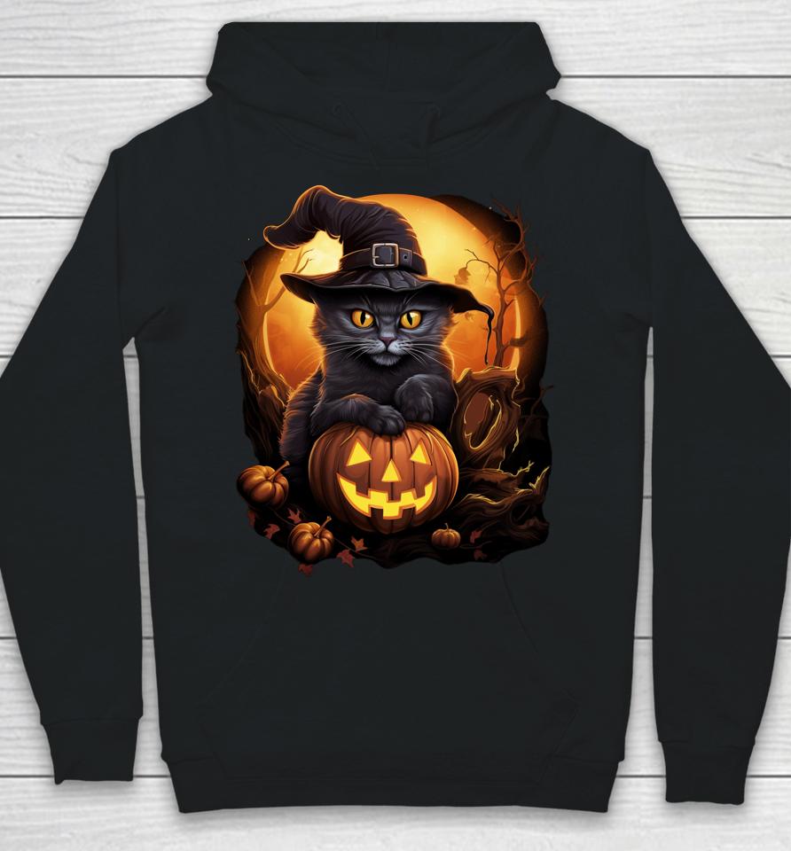Funny Halloween Black Witch Cat Hat Pumpkin Fall Hoodie