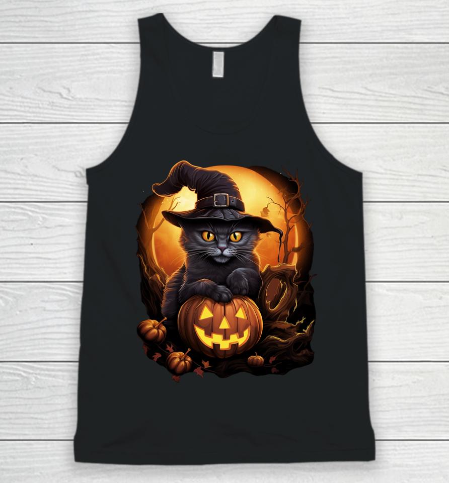 Funny Halloween Black Witch Cat Hat Pumpkin Fall Unisex Tank Top
