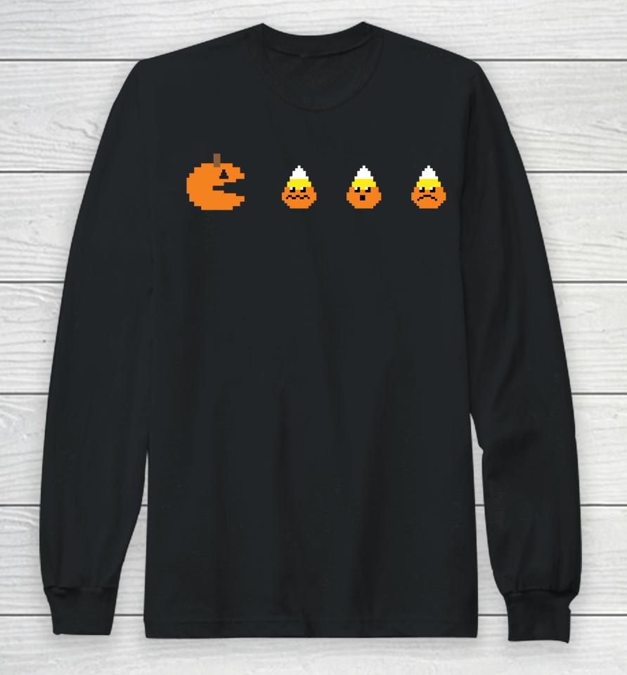 Funny Halloween Shirt 8-Bit Gaming Pumpkin Eating Candy Corn Long Sleeve T-Shirt
