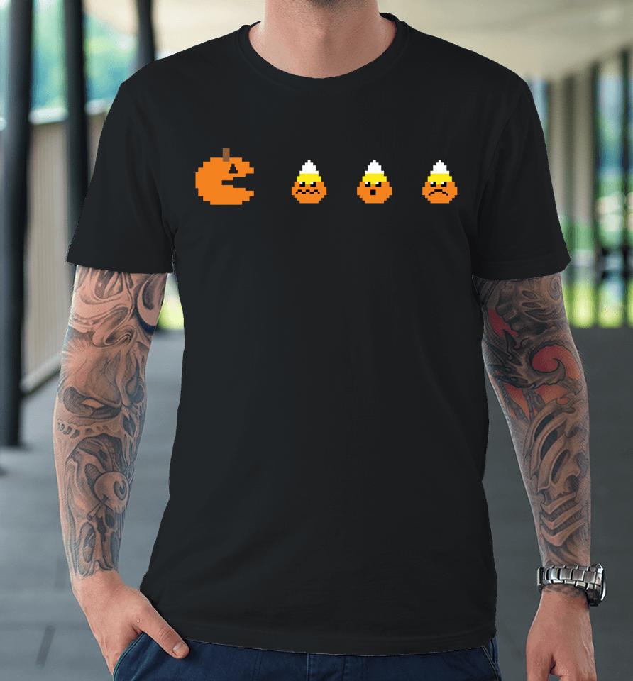 Funny Halloween Shirt 8-Bit Gaming Pumpkin Eating Candy Corn Premium T-Shirt