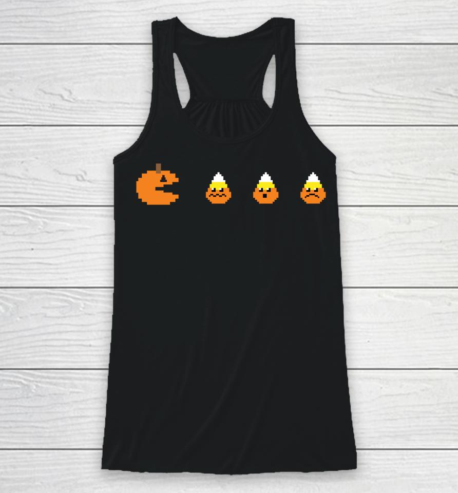 Funny Halloween Shirt 8-Bit Gaming Pumpkin Eating Candy Corn Racerback Tank