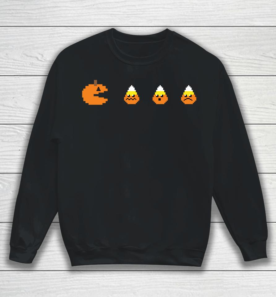 Funny Halloween Shirt 8-Bit Gaming Pumpkin Eating Candy Corn Sweatshirt