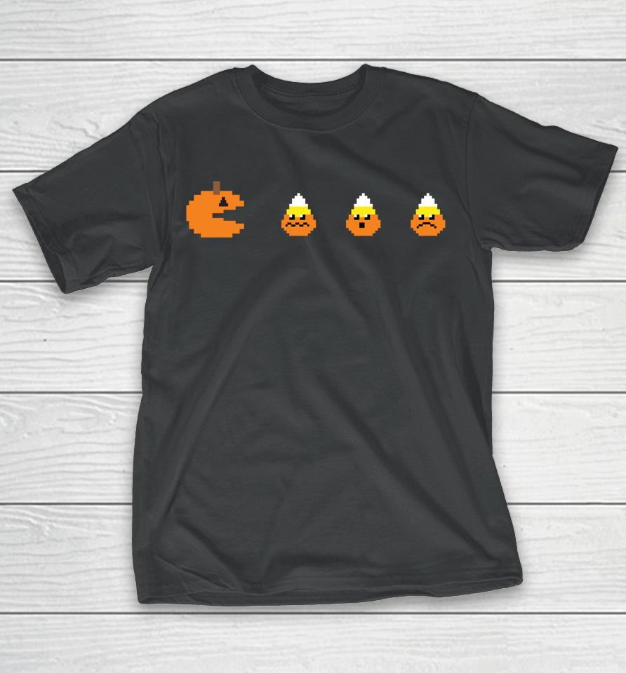 Funny Halloween Shirt 8-Bit Gaming Pumpkin Eating Candy Corn T-Shirt