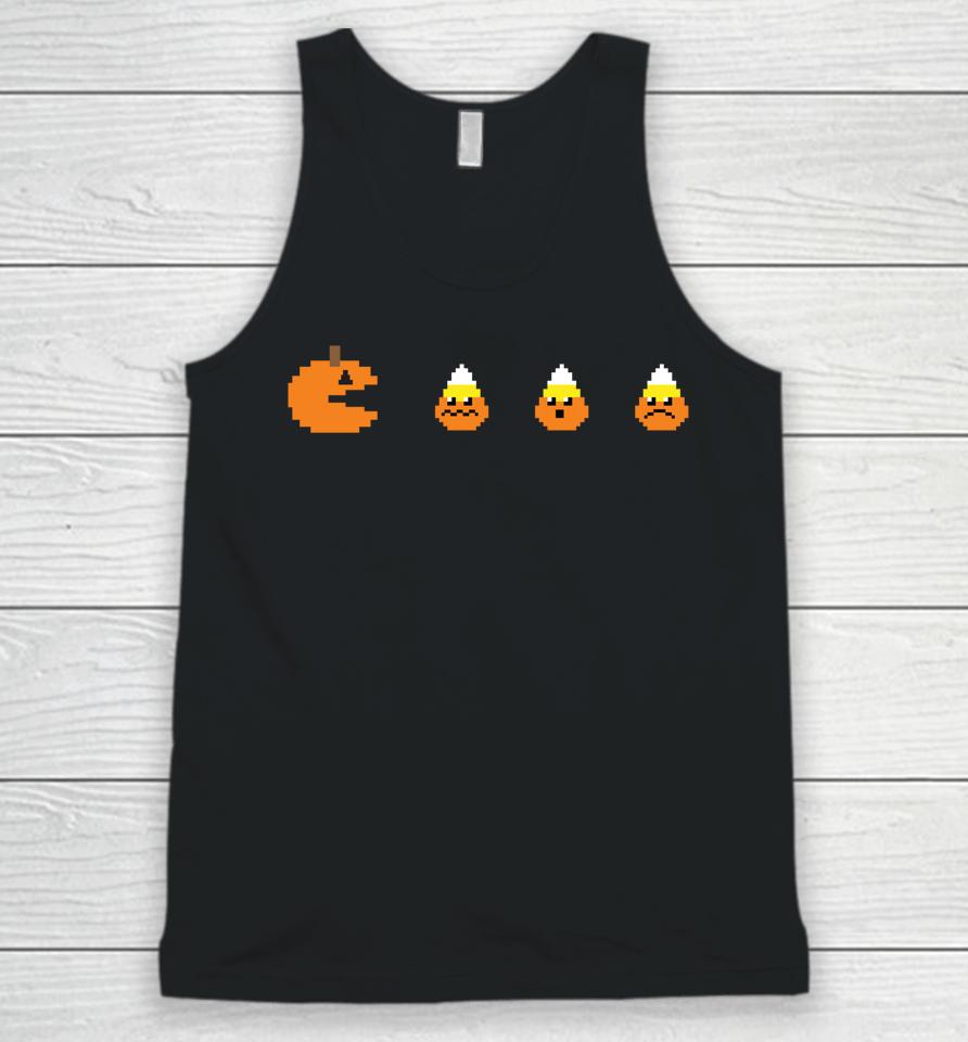 Funny Halloween Shirt 8-Bit Gaming Pumpkin Eating Candy Corn Unisex Tank Top