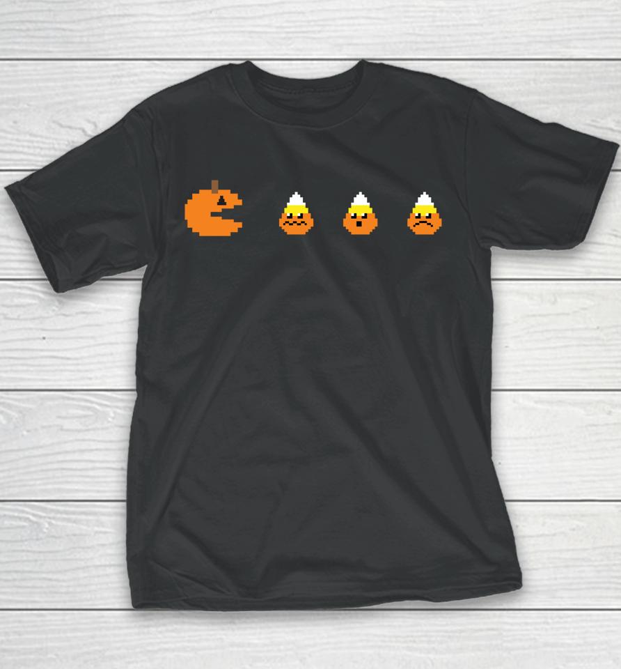 Funny Halloween Shirt 8-Bit Gaming Pumpkin Eating Candy Corn Youth T-Shirt