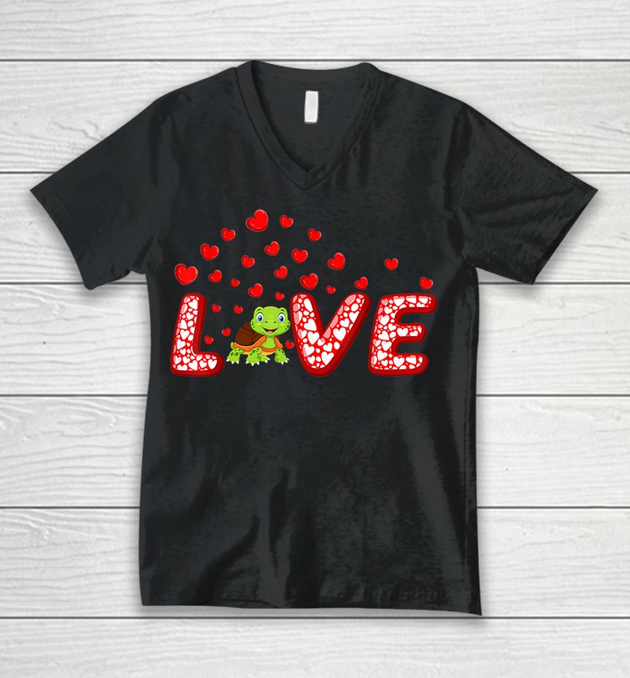 Funny Hearts Love Turtle Valentine's Day Unisex V-Neck T-Shirt
