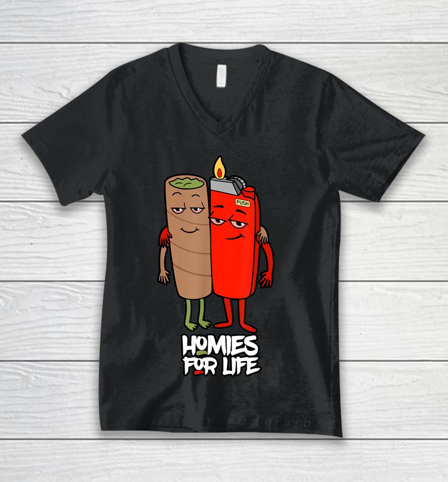 Funny Homies For Life Weed Unisex V-Neck T-Shirt