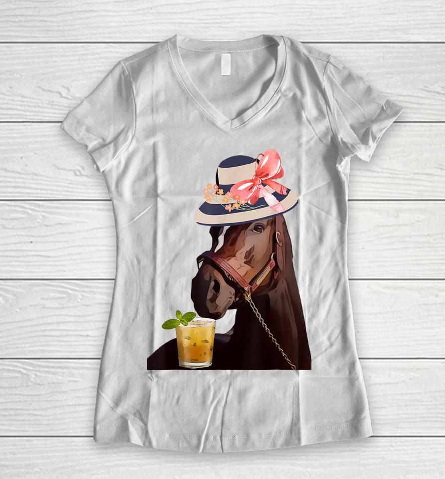Funny Horse Derby Party Women V-Neck T-Shirt