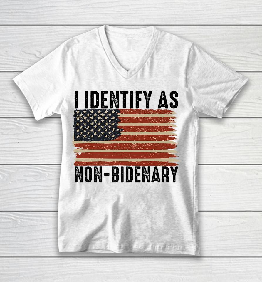Funny I Identify As Non-Bidenary Anti Joe Biden Us Flag Unisex V-Neck T-Shirt