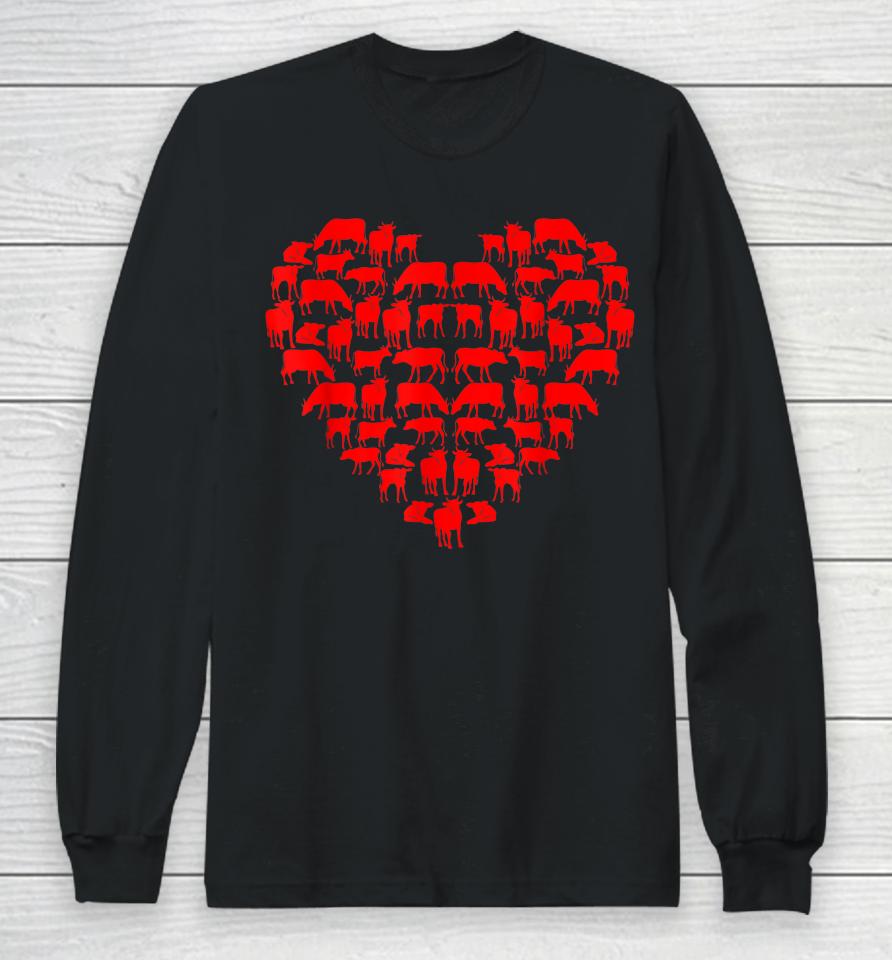 Funny I Love My Cows Lovers Farmers Hearts Valentine's Day Long Sleeve T-Shirt