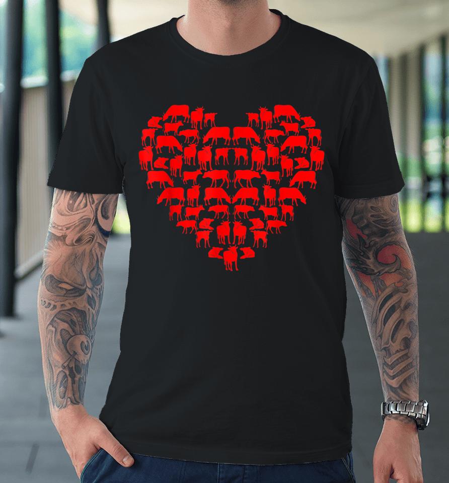 Funny I Love My Cows Lovers Farmers Hearts Valentine's Day Premium T-Shirt