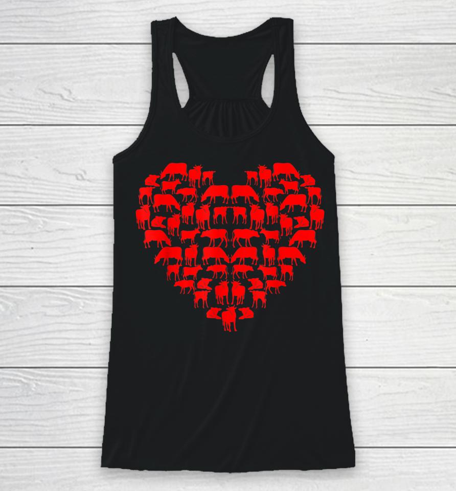 Funny I Love My Cows Lovers Farmers Hearts Valentine's Day Racerback Tank